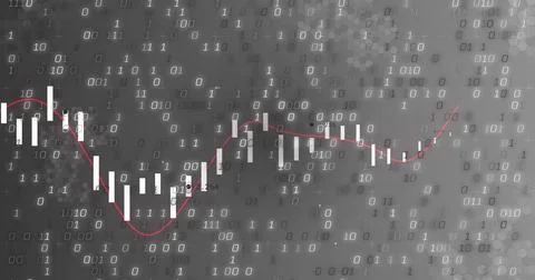 Showing centered candlestick chart on finance dashboard with red trend, binary 스톡 일러스트