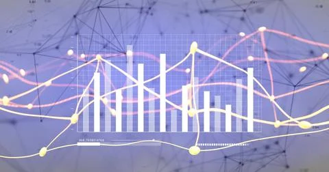 Showing centered chart in dashboard with white bars, yellow pink lines, bright 스톡 일러스트