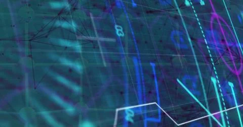 Showing centered data visual pulsing in digital interface, with grid nodes and Stock Photos