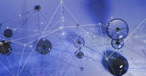 Showing centered digital network in blue abstract data view, with glossy Stock Photos