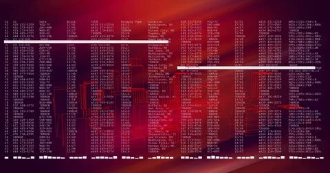 Showing centered monospace text columns, ERROR codes, neon wireframe city, two Stock Illustration