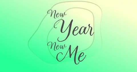 Showing centered script reading New Year New Me sitting on card, layered shapes, Stock Illustration