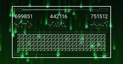 Showing centered white dashboard frame with three numeric counters and grid o Stock Illustration
