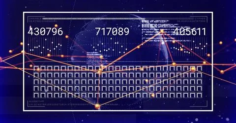 Showing centered white UI frame on dark blue dashboard with three numeric Stock Photos