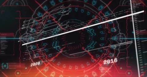 Showing central circular HUD rotating on dark interface, highlighting timeline Stock Illustration