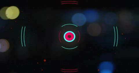 Showing central concentric target pulsing on dark HUD, with cyan arc brackets 库存插图