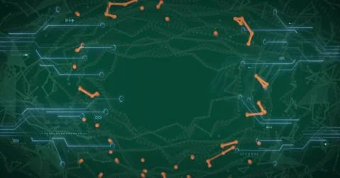 Showing central dark green void occupying center on 2D UI, with cyan circuits Stock Illustration