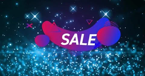 Showing central gradient banner saying SALE in promo graphic with circles, Stock Illustration