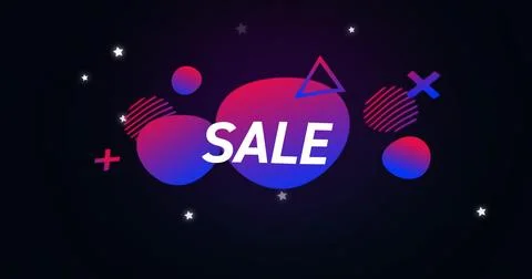 Showing central gradient blob featuring SALE on dark banner, with shapes and Stock Illustration