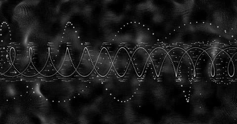 Showing central horizontal dotted waveform pulsing on deep black field, with 库存插图
