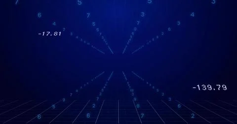 Showing central numeric tunnel converging toward center in 3D grid plane with Stock Illustration