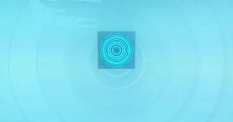Showing central square panel emitting cyan rings and segmented arcs in digital Stock Illustration