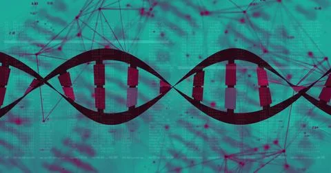 Showing central stylized double helix with magenta base blocks in digital art, イラスト素材