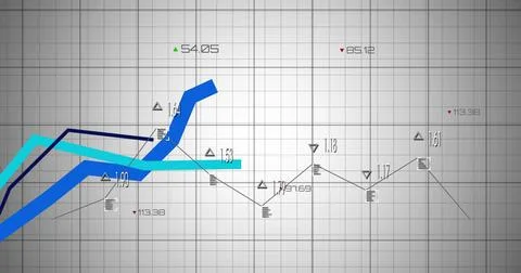 Showing chart centered gray grid with ticks, three blue lines, dark line with Stock Illustration
