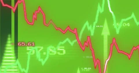 Showing chart overlay on trading screen with red decline, green lines, numeric Stock Illustration