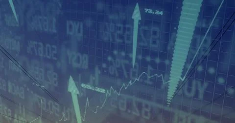 Showing chart at trading platform, with grid overlay, jagged graphs and up ar Stock Photos