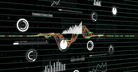 Showing color wave with red or green or orange traces and triangle on wide UI, Stockillustratie