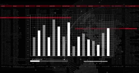 Showing dark dashboard with vertical bar chart, slider, numeric readout, red Stock Illustration