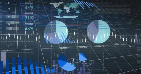 Showing dashboard centered on screen, with two large circular charts, Stock Illustration