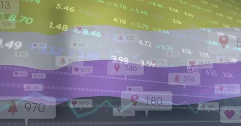 Showing data display on dashboard, featuring layered charts, notification Stockillustratie