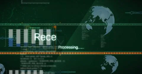 Showing data processing on UI vertical bars Rece or Proc label, orange strip, Stock Illustration