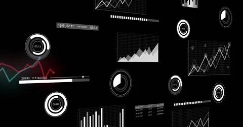 Showing data visualization cluster floating in analytics dashboard, featuring Stockillustratie