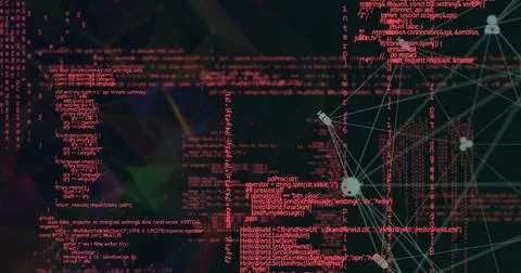 Showing dense red programming text and repeated HelloWorld strings on display, Stock Photos