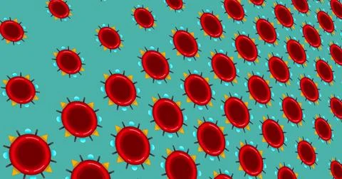 Showing diagonal disk pattern on teal plane, featuring glossy red disks, yellow Stock Photos