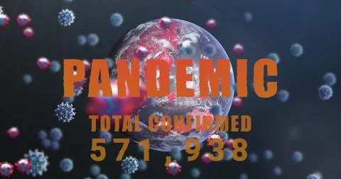 Showing digital Earth globe displaying pandemic text overlay in deep space with Ilustração Stock
