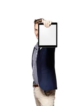 Showing a digital tablet Stock Photos