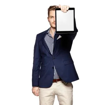 Showing a digital tablet Stock Photos
