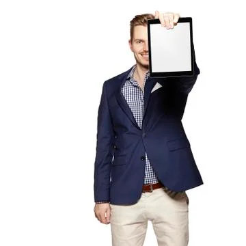 Showing a digital tablet Stock Photos