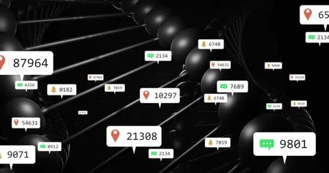 Showing DNA double helix floating in virtual space with spheres and rods, with 스톡 일러스트