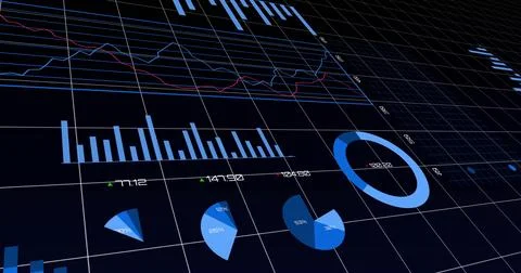 Showing donut chart occupying right of virtual grid, with line charts and value Stock Illustration