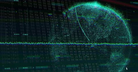 Showing dot globe with arc at right in dashboard, revealing code columns, Stock Illustration