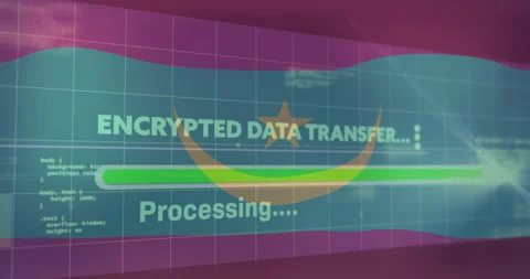 Showing encrypted data transfer progress bar filling with green in UI with Stock Footage 309036224