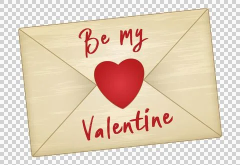 Showing envelope in flat design, red heart seal, Be my Valentine script on イラスト素材