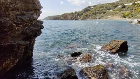 Showing, exploring Nerja city, coast, beaches. Spain, Europe Stock Footage 313450860