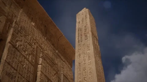 Showing the facade of the Pharaonic temple with precise details of the obeli Stock Footage 290826617