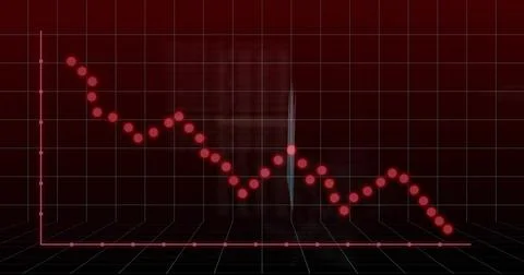 Showing falling line graph across dashboard with red circular data markers and 스톡 일러스트
