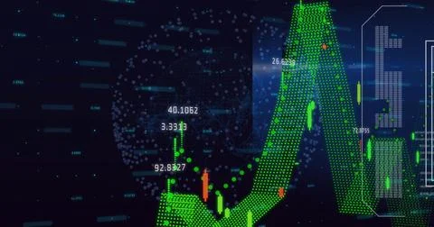 Showing finance chart featuring green dotted 3D curve on virtual dashboard wi Stockillustratie