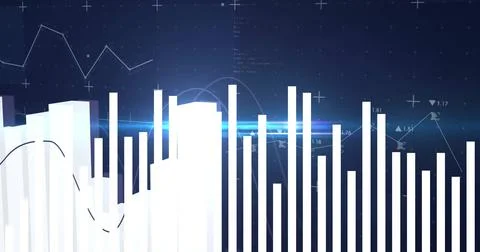 Showing financial chart with white bars, trend lines and numeric indicators on Stock Illustration