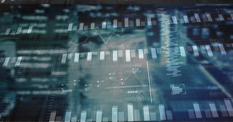 Showing financial dashboard in trading interface, with numeric labels, bar Illustrazione stock