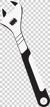 Showing flat adjustable wrench with serrated adjuster and two-tone grip on Stock Illustration