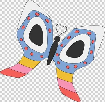 Showing flat butterfly with heart tips flying over transparent backdrop Ilustração Stock