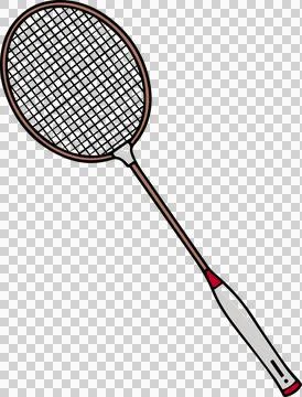 Showing flat design badminton racket diagonally with brown frame, strings on Illustrazione stock