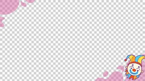 Showing flat design clown head wearing jester hat, makeup over pink blobs, Stock Illustration