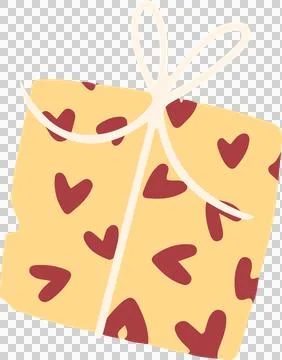 Showing flat design gift box featuring heart wrap and cream bow, transparent 스톡 일러스트