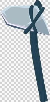 Showing flat design gray stone pickaxe bound by cord on wood handle, transparent Illustration
