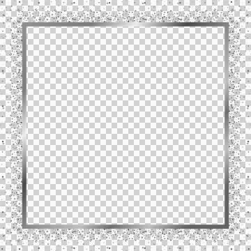 Showing flat design silver square frame shimmering with glitter specks against Stock Illustration